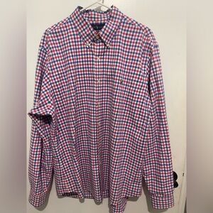 Men's Polo white w/Reddish pink  and Blue Shirt. XXL Slim Fit Stretch Oxford